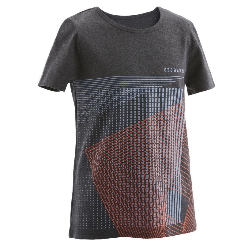 T-shirt enfant coton - Basique gris foncé avec imprimé