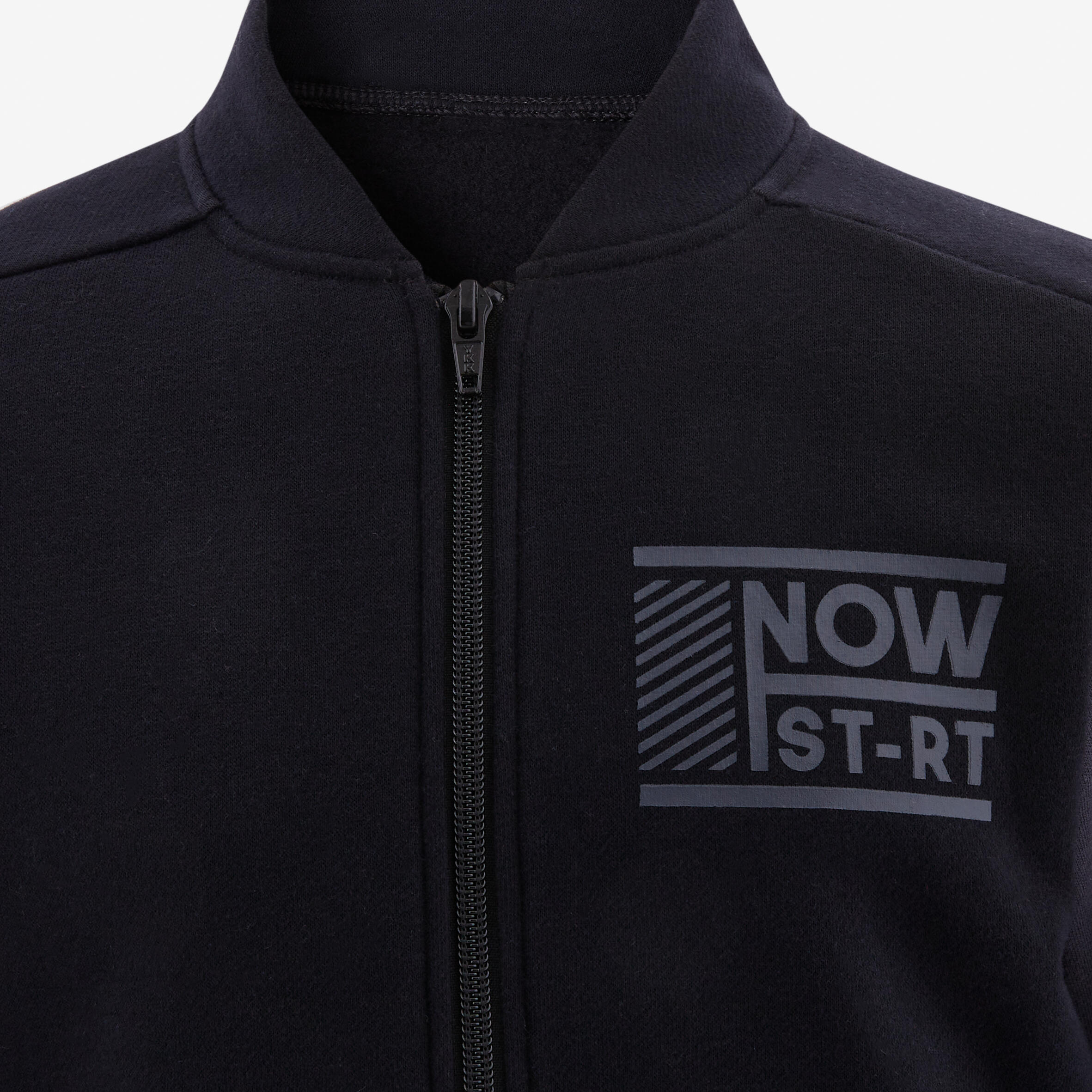 Boys' Warm Gym Tracksuit 100 Warmy Zip - Black/Grey Sleeves 4/7
