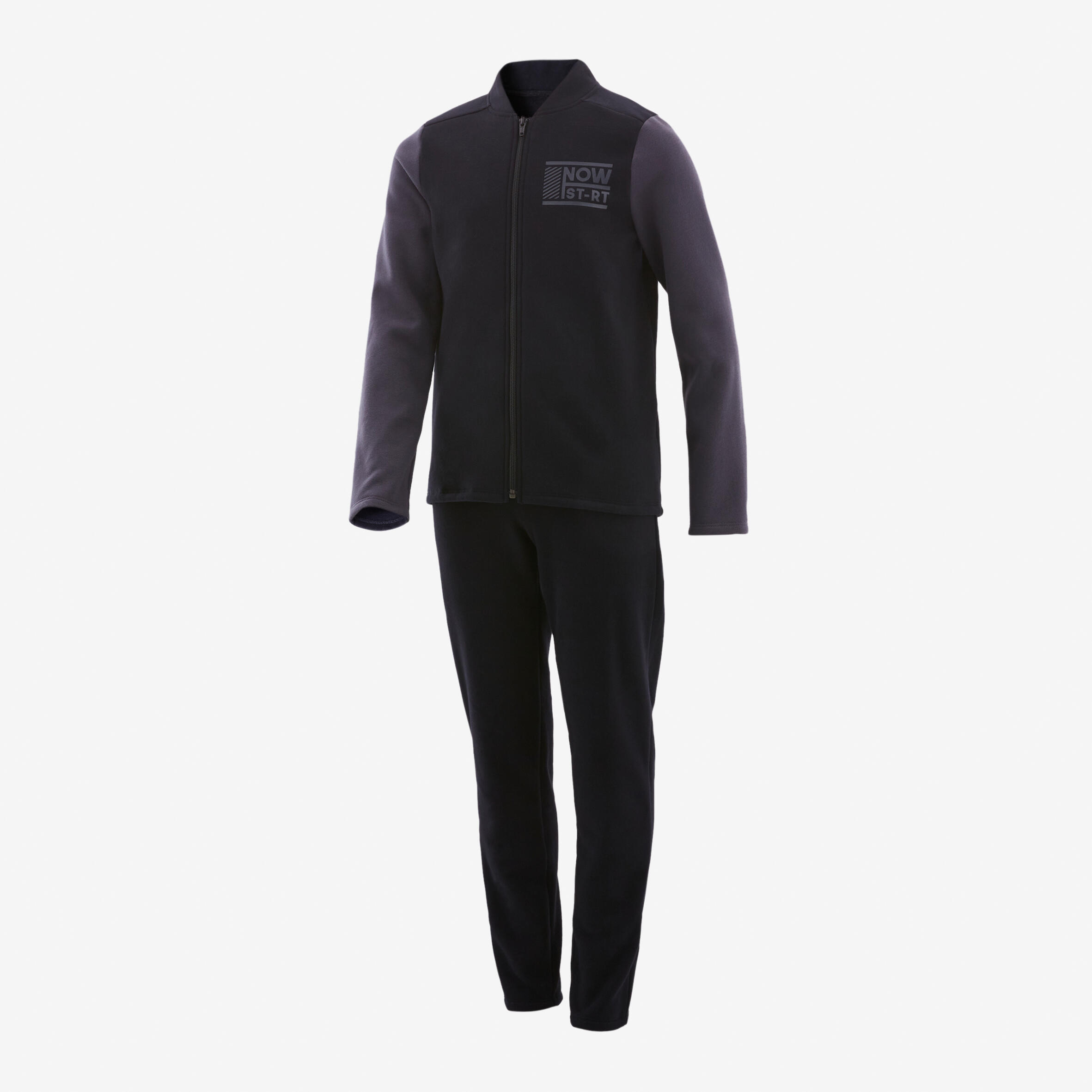 Boys' Warm Gym Tracksuit 100 Warmy Zip - Black/Grey Sleeves 2/7