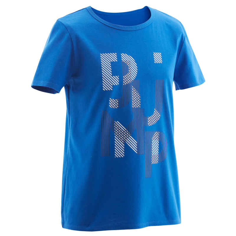 T-Shirt 100 Gym Basic Kinder blau mit Print T-Shirt 100 Gym Basic Kinder blau mit Print