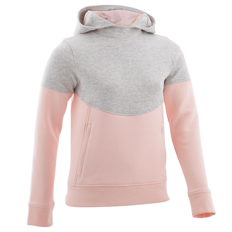 Sweat capuche poches zippées gris rose ENFANT
