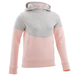 Sweat capuche poches zippées gris rose ENFANT