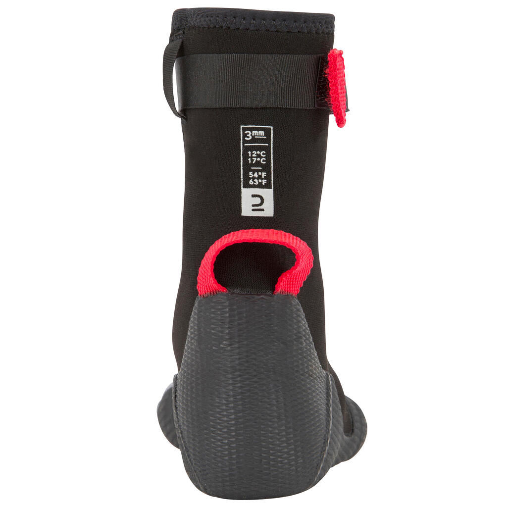 Crno-crvene dečje neoprenske papuče za surfovanje 500 (3 mm)