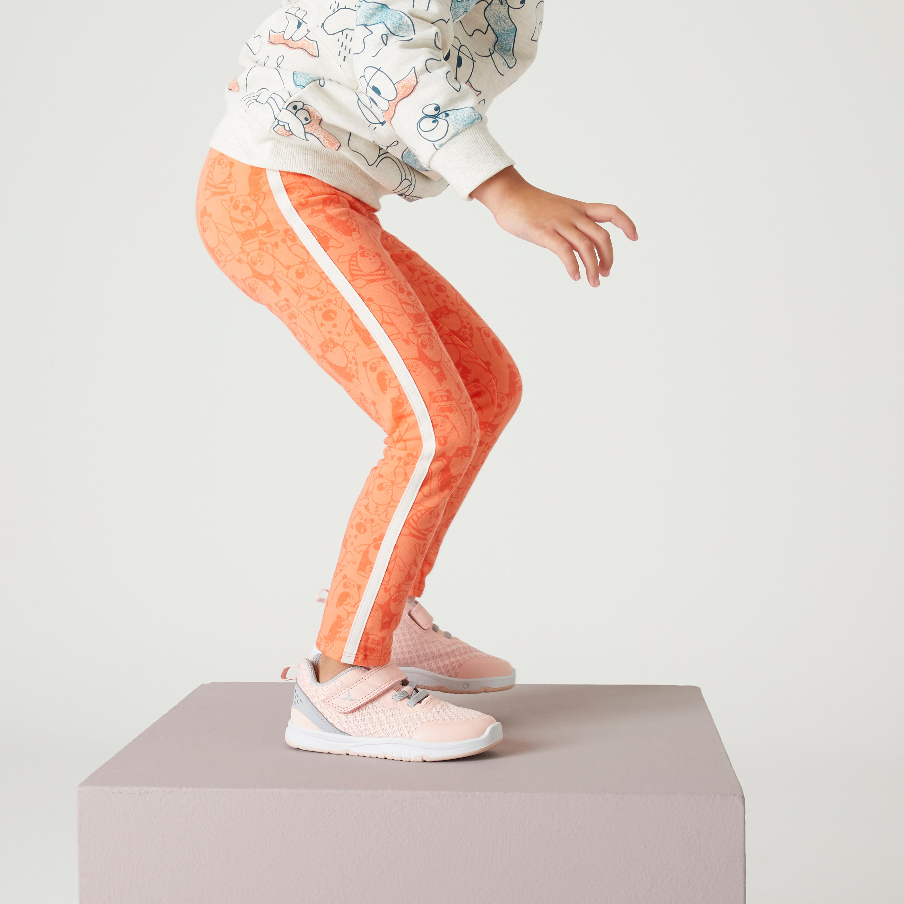 Kids' Warm Leggings 120 - Coral with Patterns 1/6