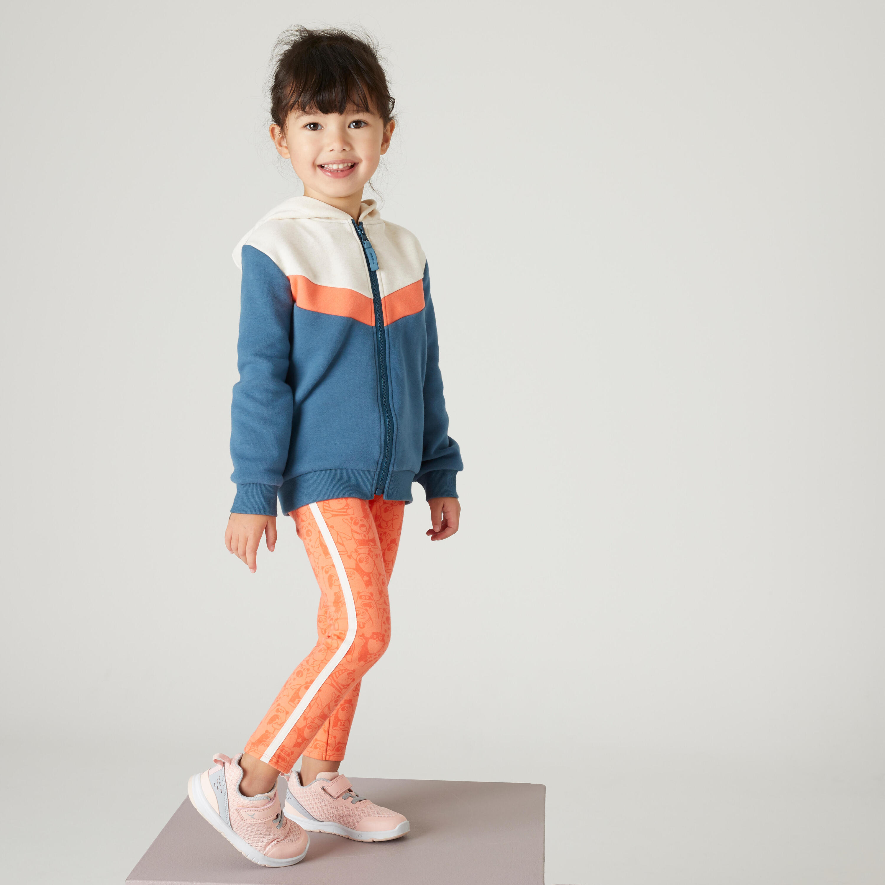 Kids' Warm Leggings 120 - Coral with Patterns 2/6