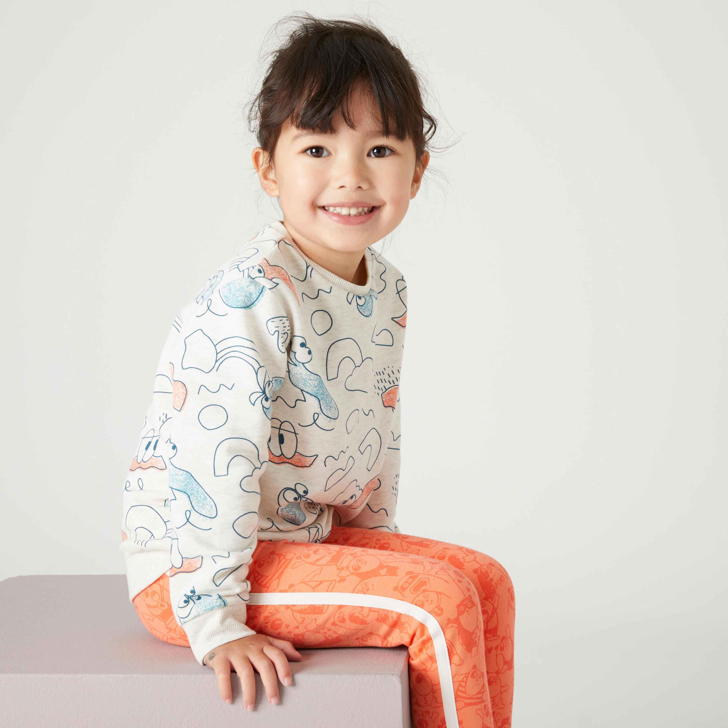 Kids' Warm Leggings 120 - Coral with Patterns 3/6