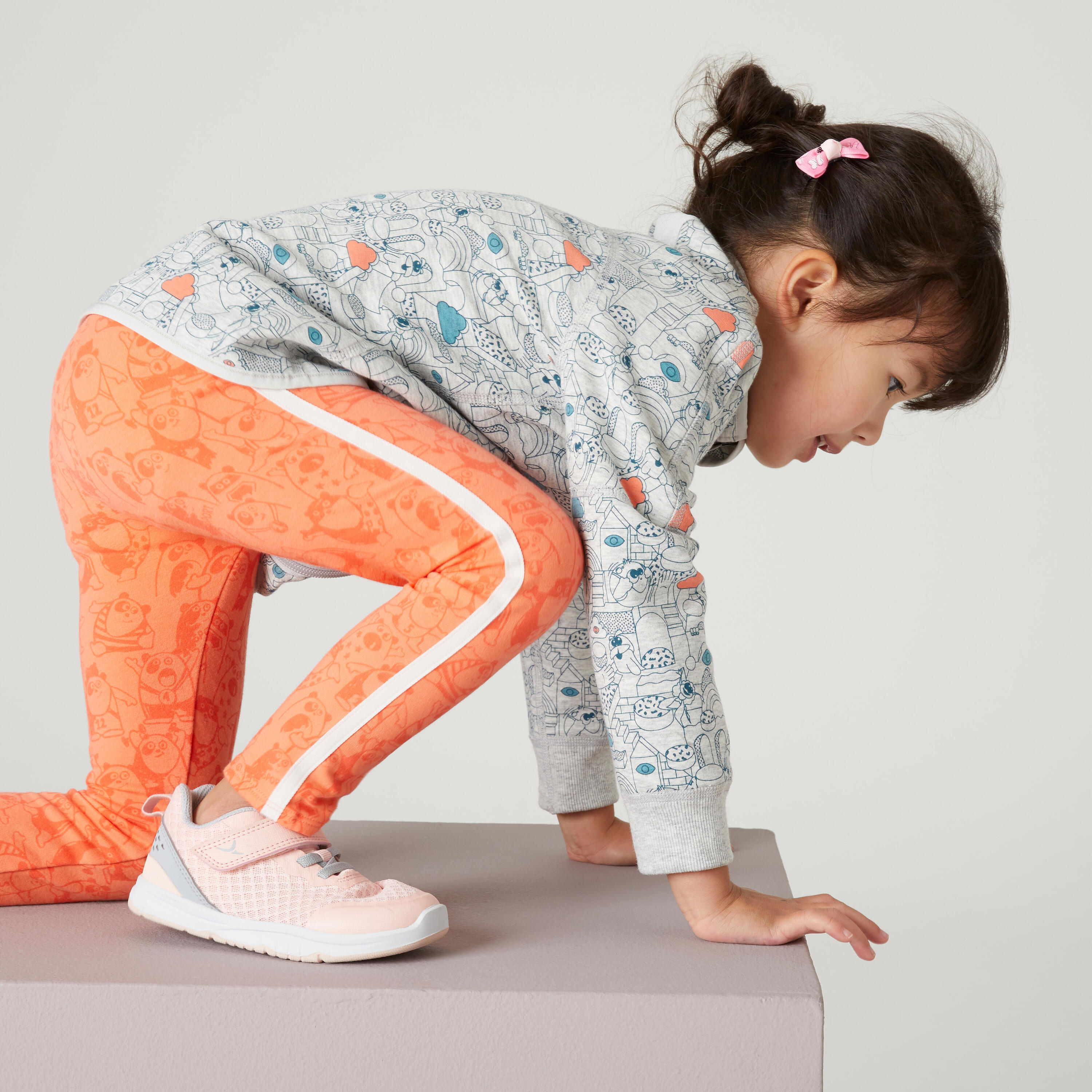Kids' Warm Leggings 120 - Coral with Patterns 4/6