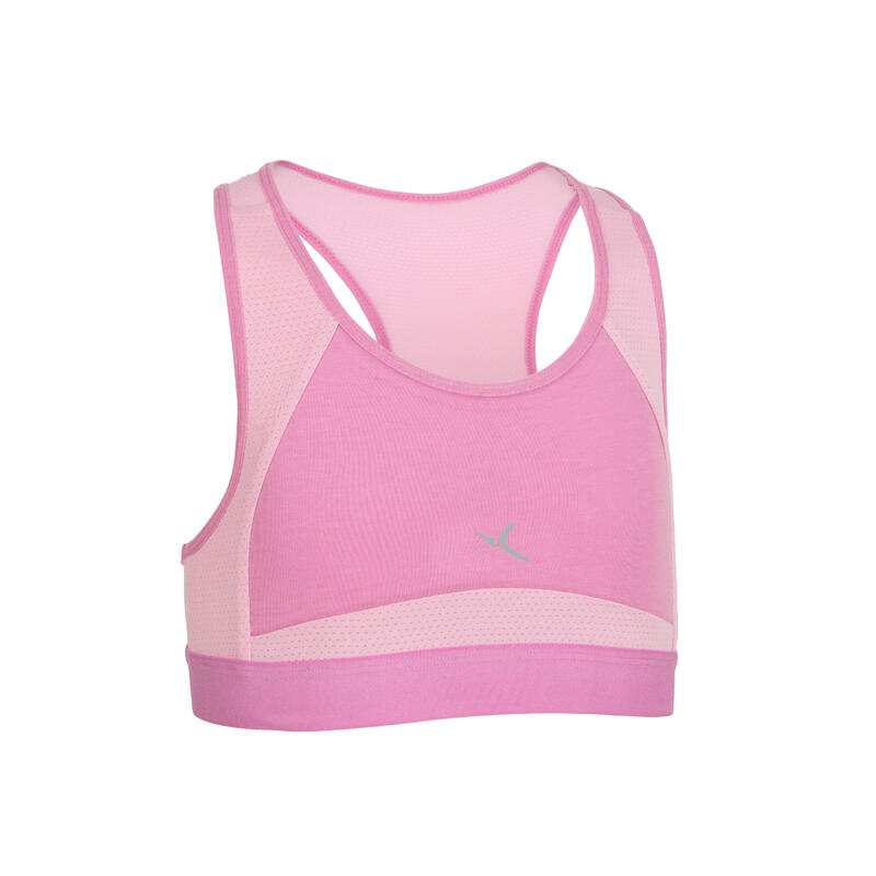 Girls' Breathable Cotton Padded Gym Bra 500 - Pink