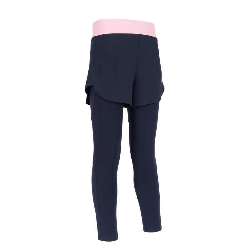 女童透氣健身2合1短褲 + 緊身褲S500 - 軍藍色／粉色