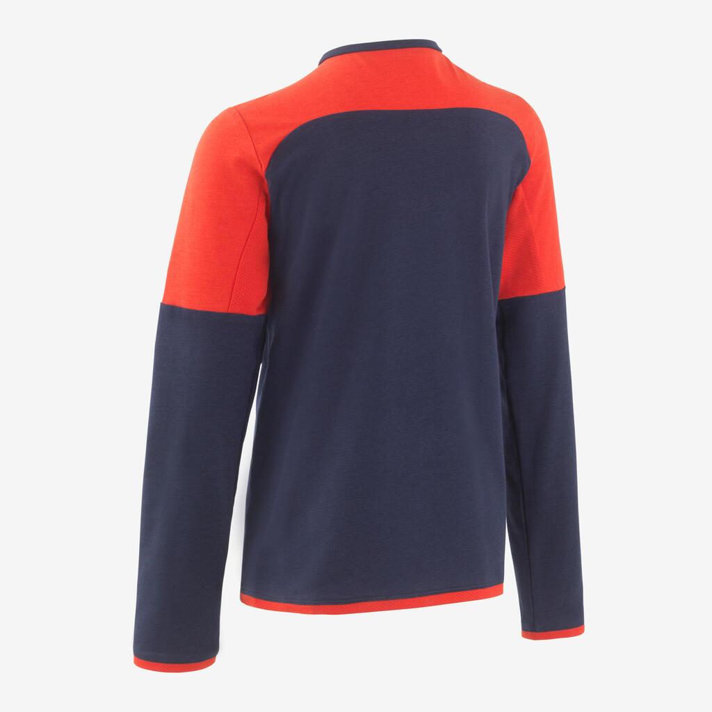Kids' Long-Sleeved Cotton T-Shirt - Navy Blue/Red