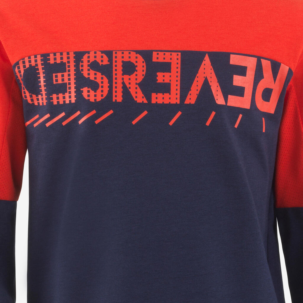 Kids' Long-Sleeved Cotton T-Shirt - Navy Blue/Red