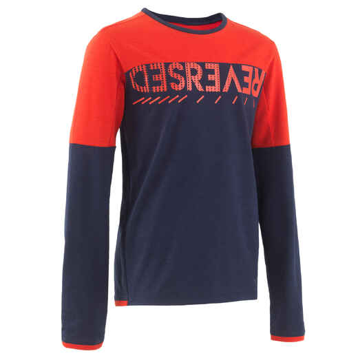 
      Kids' Long-Sleeved Cotton T-Shirt - Navy Blue/Red
  