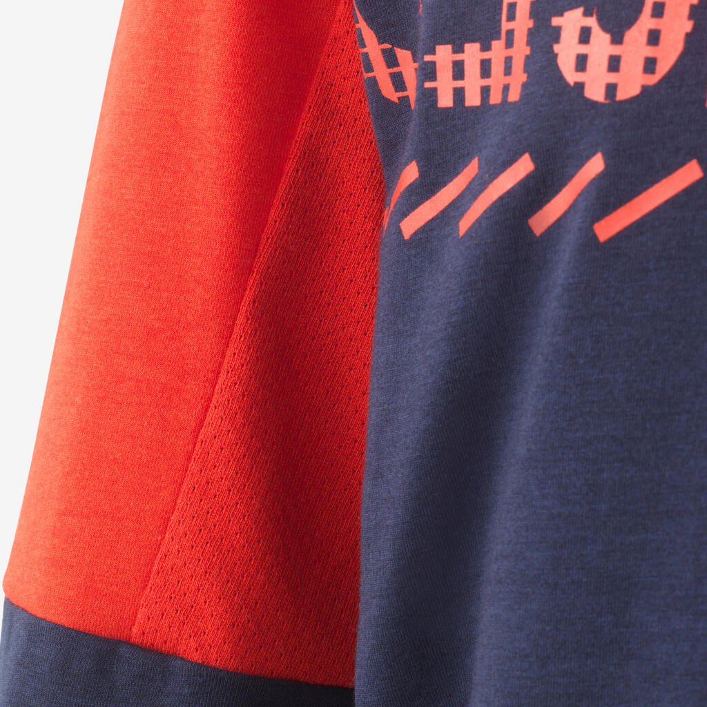 Kids' Long-Sleeved Cotton T-Shirt - Navy Blue/Red