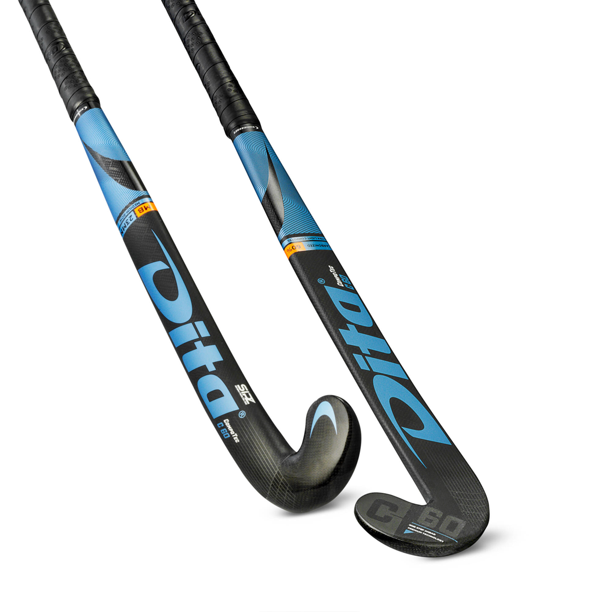 Intermediate 60% Carbon Mid Bow Field Hockey Stick CompotecC60 - Blue/Black 3/5