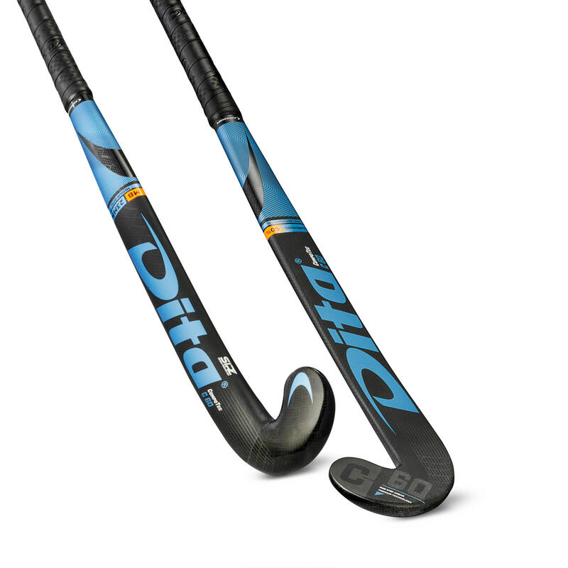 Hockeystick gevorderde volwassenen mid bow 60% carbon Compotec C60 blauw/zwart