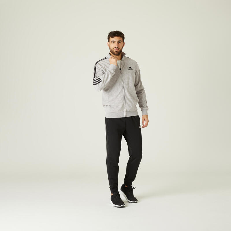 Tuta uomo fitness Adidas misto cotone con zip grigia melange