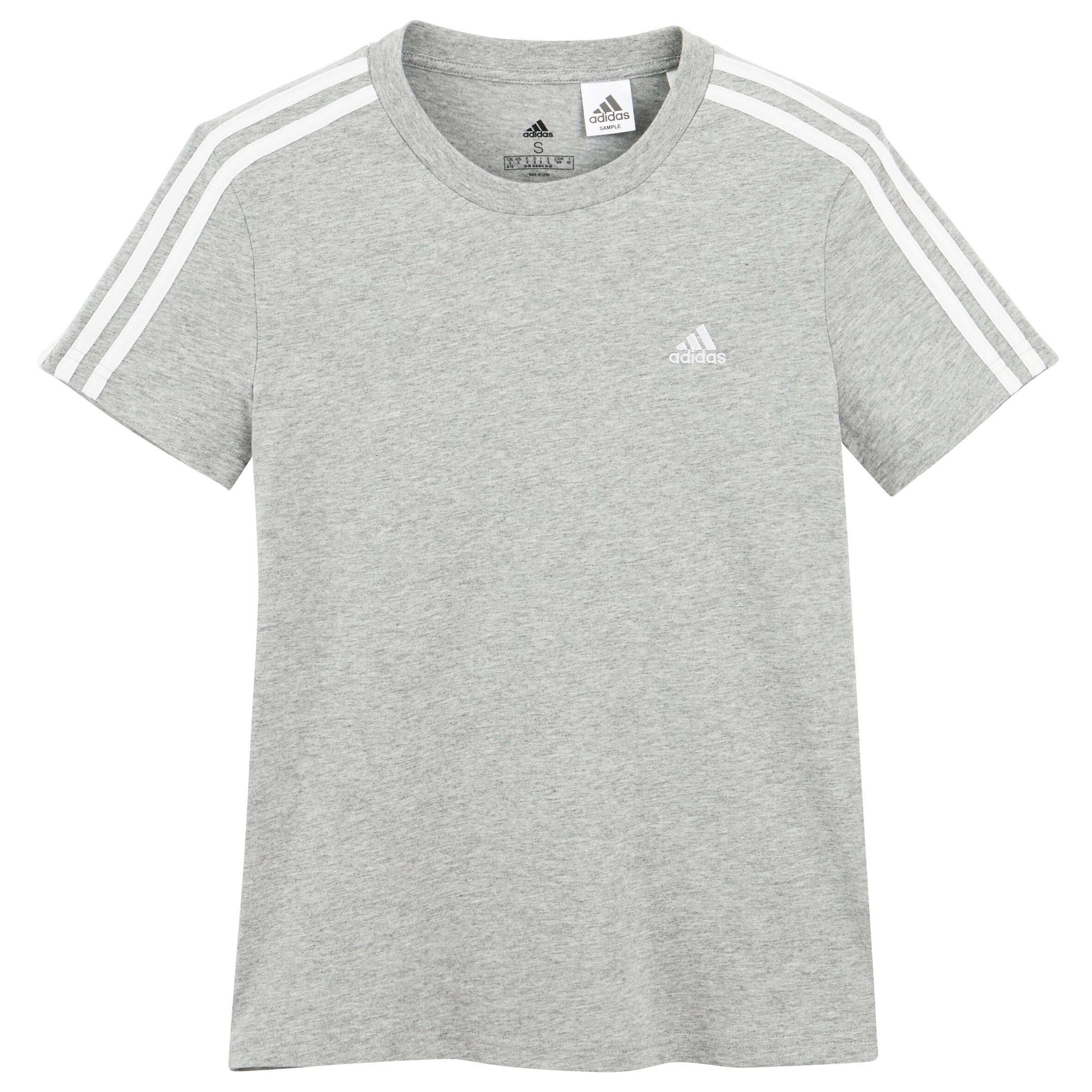 Women's Short-Sleeved Fitted Crew Neck Cotton Fitness T-Shirt 3 Stripes - Grey 5/6