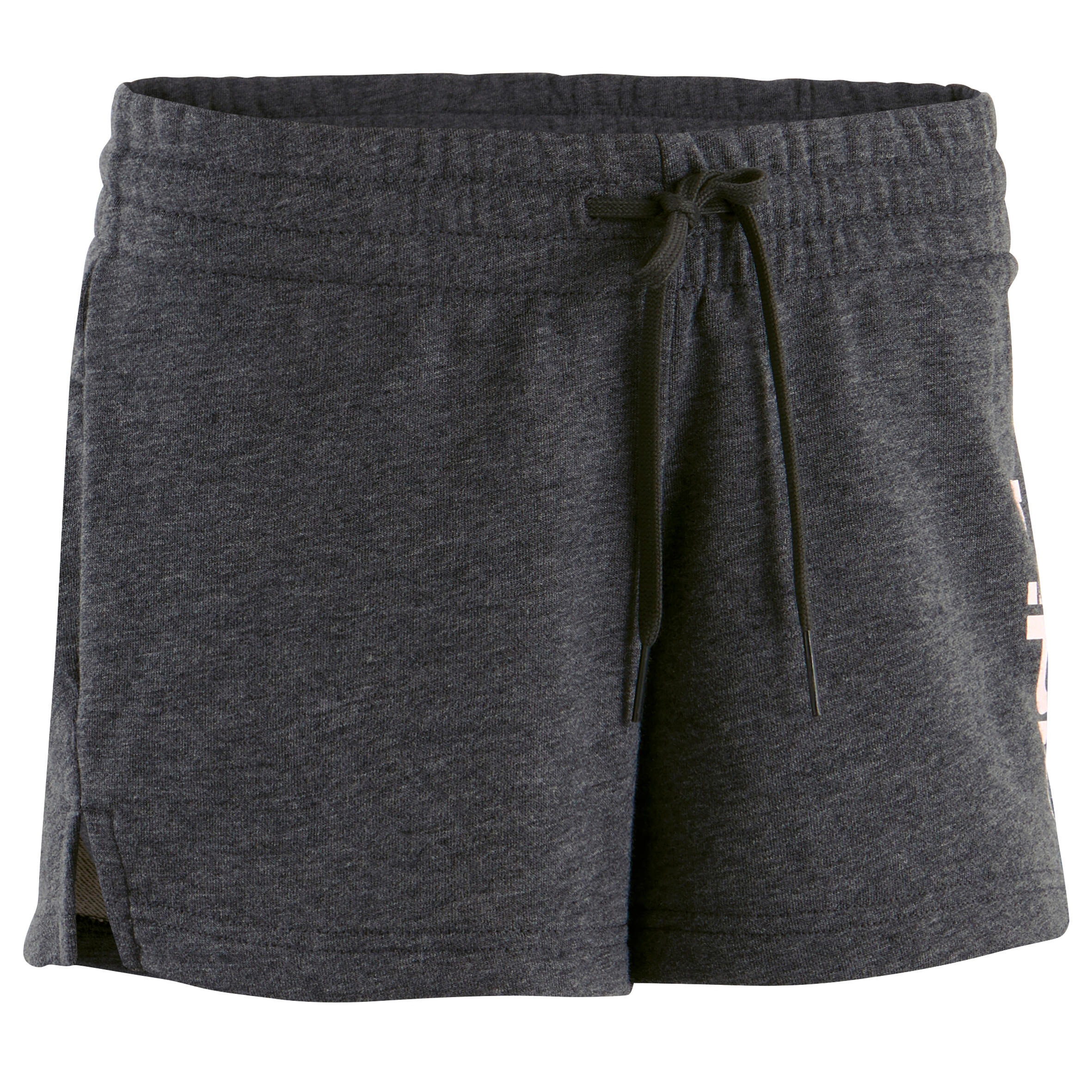 Short Fitness femme coton slim sans poche - Linear gris chiné / rose 8/8