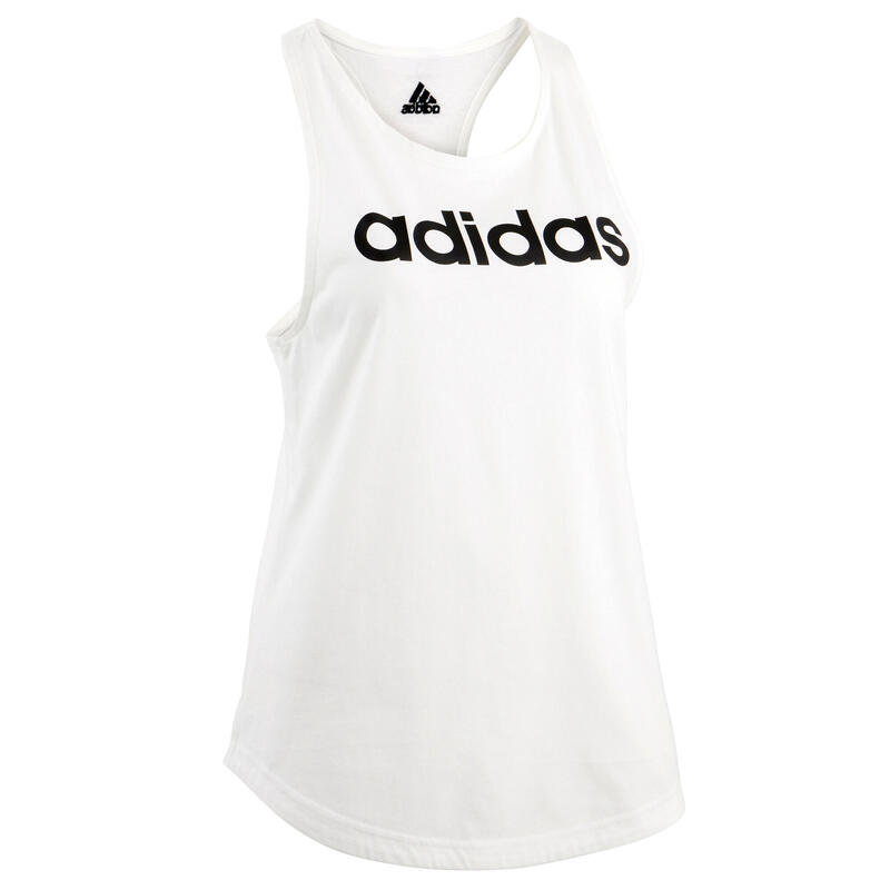Camiseta fitness sin mangas 100% Mujer Adidas Linear blanco | Decathlon