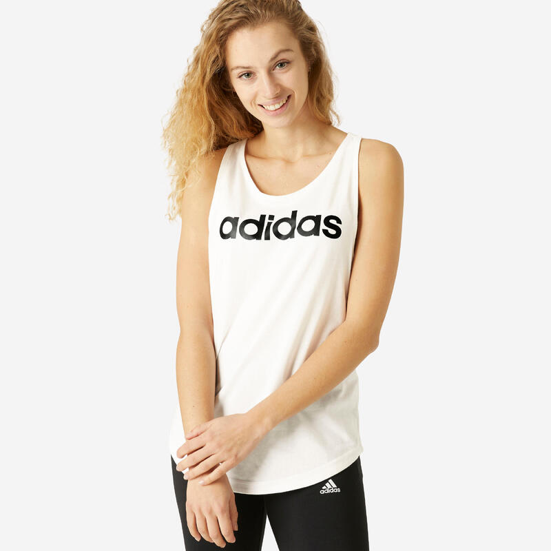 Palabra Llevar Decorativo Camiseta fitness sin mangas 100% algodón Mujer Adidas Linear blanco | Decathlon Palabra Llevar Decorativo Camiseta fitness sin mangas 100% algodón Mujer Adidas Linear blanco | Decathlon