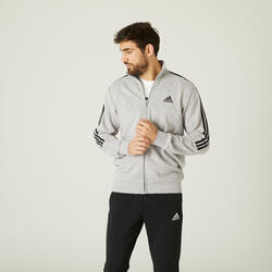 Tuta uomo fitness Adidas misto cotone con zip grigia melange | DECATHLON