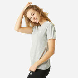 Women's Short-Sleeved Fitted Crew Neck Cotton Fitness T-Shirt 3 Stripes - Grey