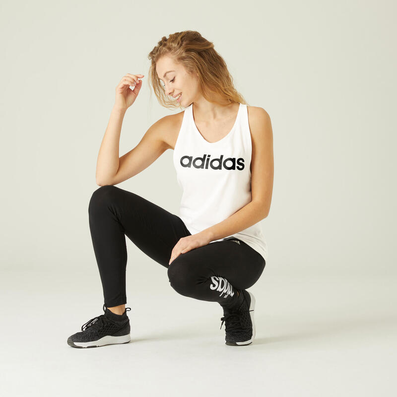 Camiseta fitness sin mangas 100% algodón Mujer adidas Linear blanco