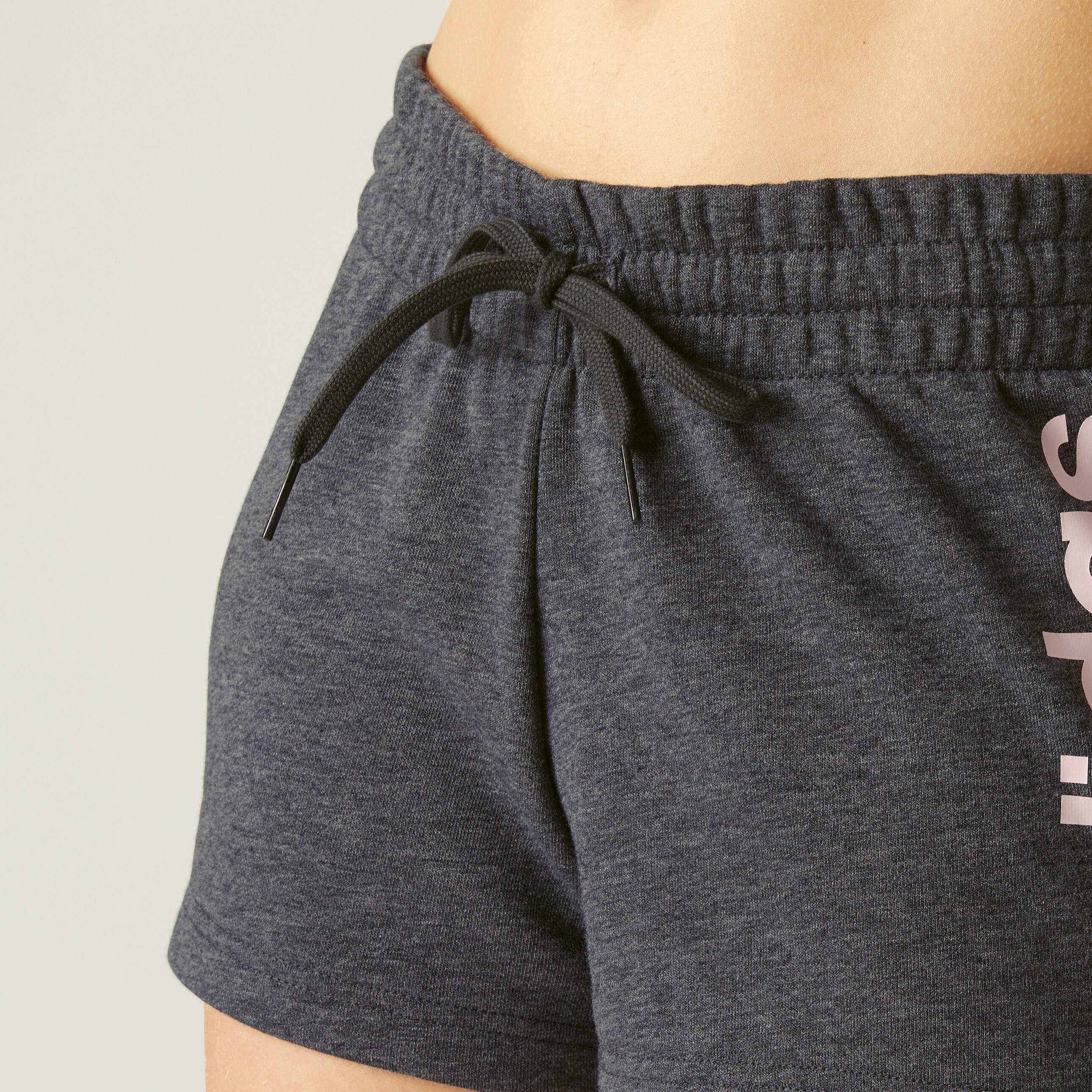 Short Fitness femme coton slim sans poche - Linear gris chiné / rose 5/8