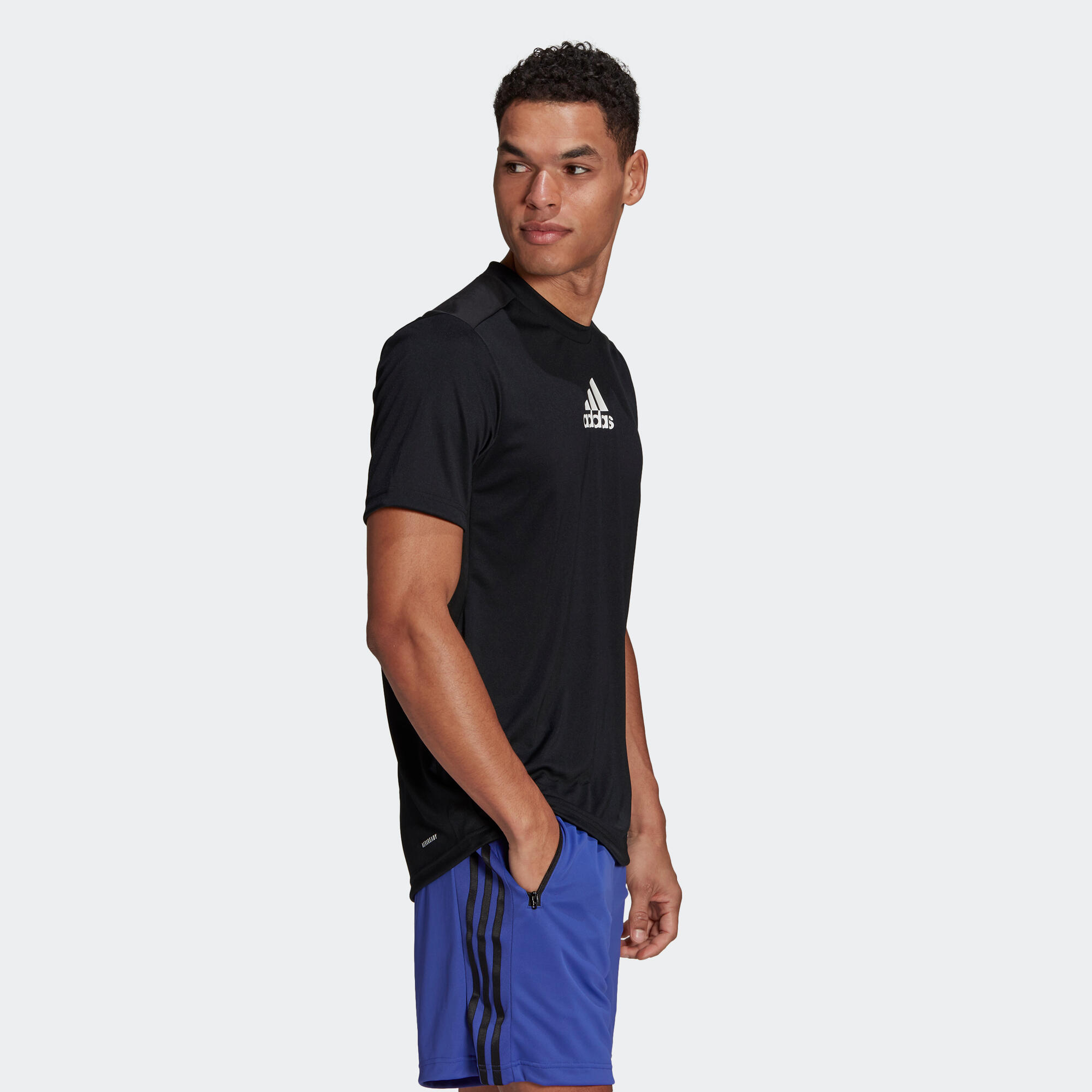 Tricou cu 3 benzi Fitness negru Bărbați Adidas imagine 2022