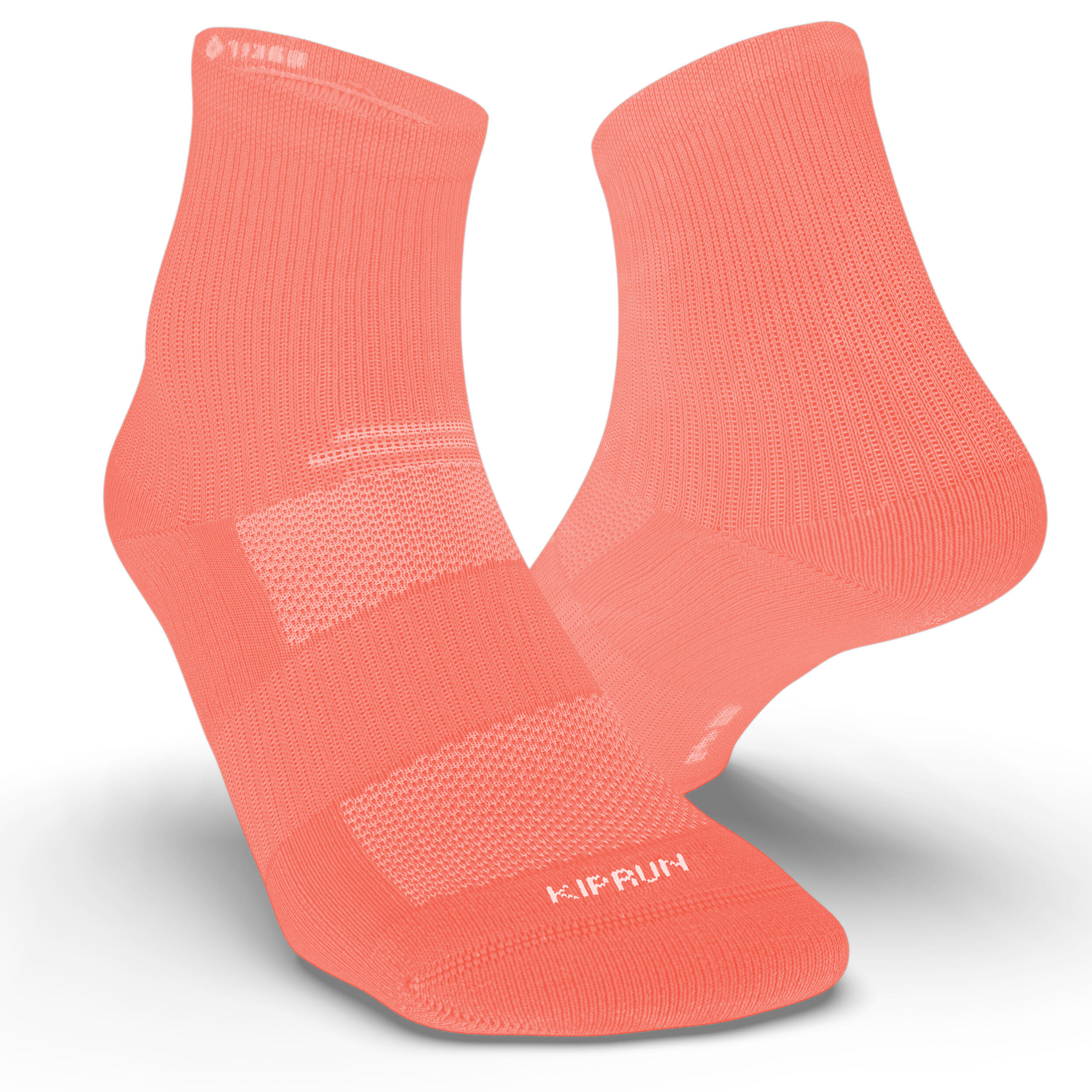 KIPRUN Calcetines Running Run500 Rosa Coral Media Altura x2