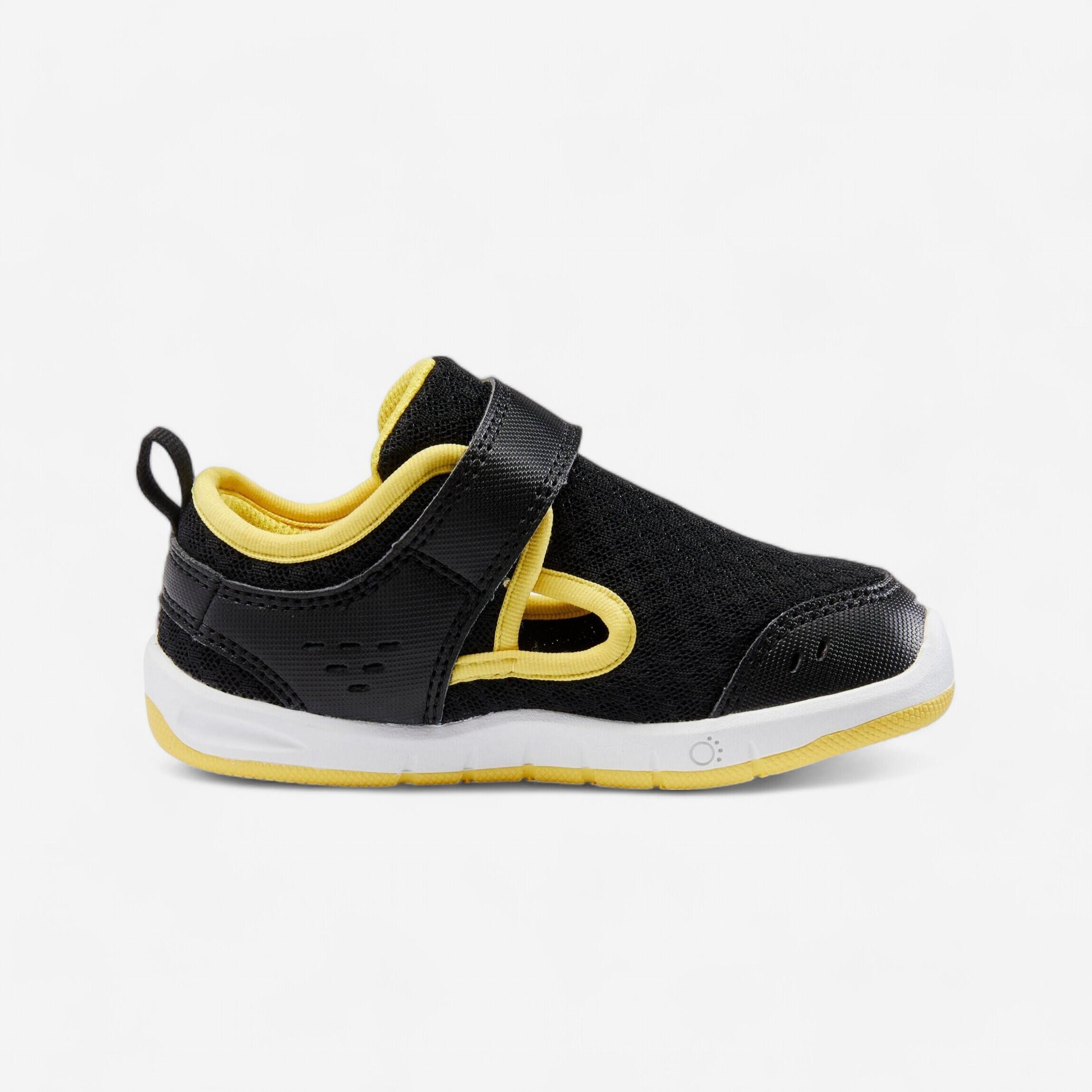 yellow and black gym shoes