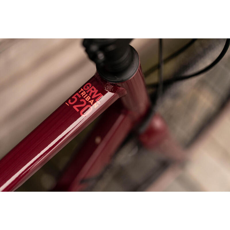 Bicicleta de gravel aluminio Subcompact Triban GRVL 520 rojo vino