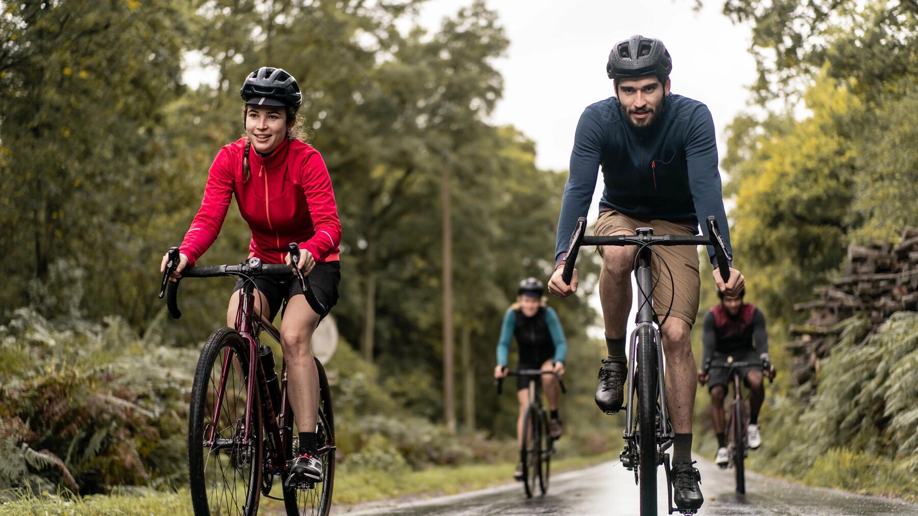 A group of four cyclists cycling 