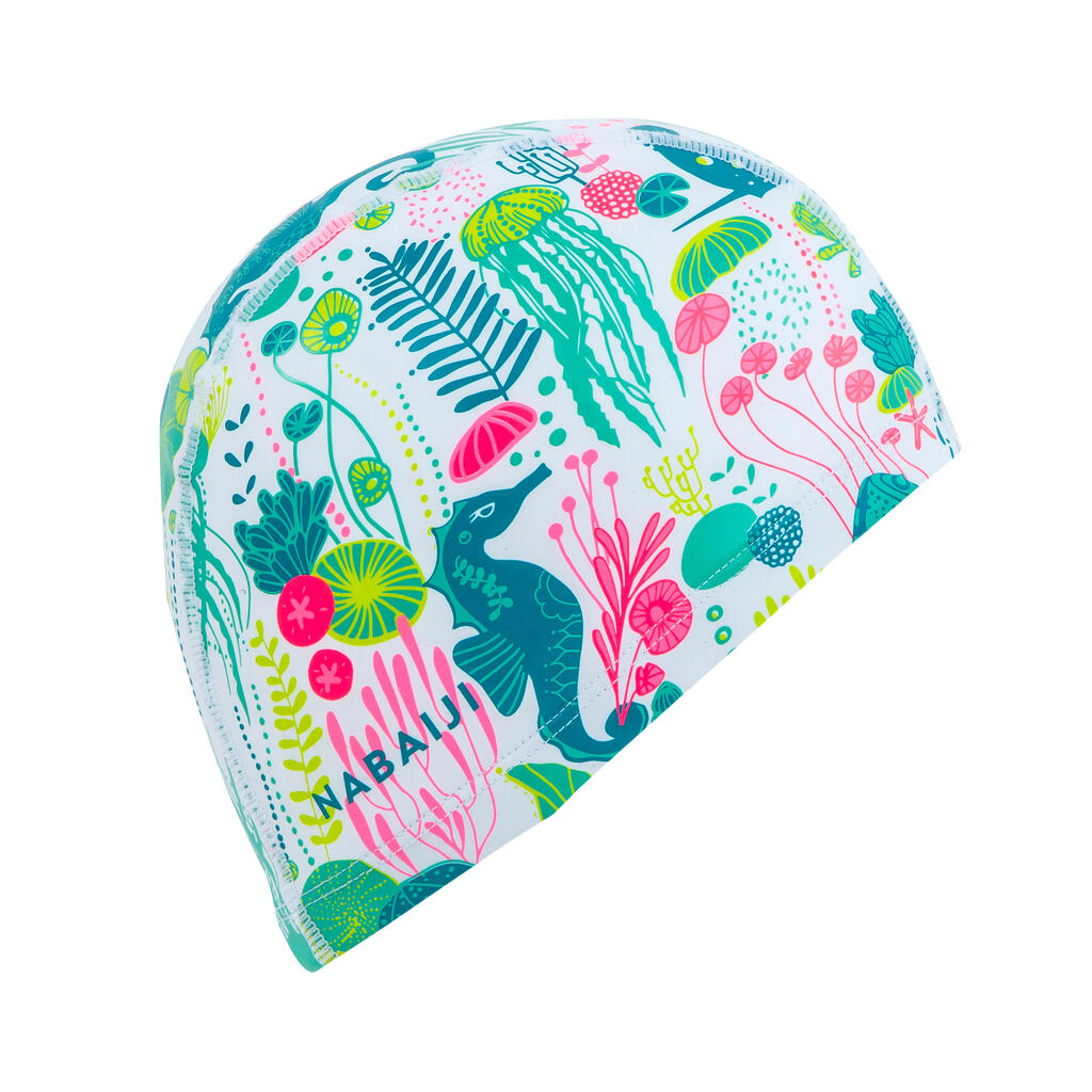 SILICONE MESH SWIMMING CAP - PRINT ALL ALG WHITE