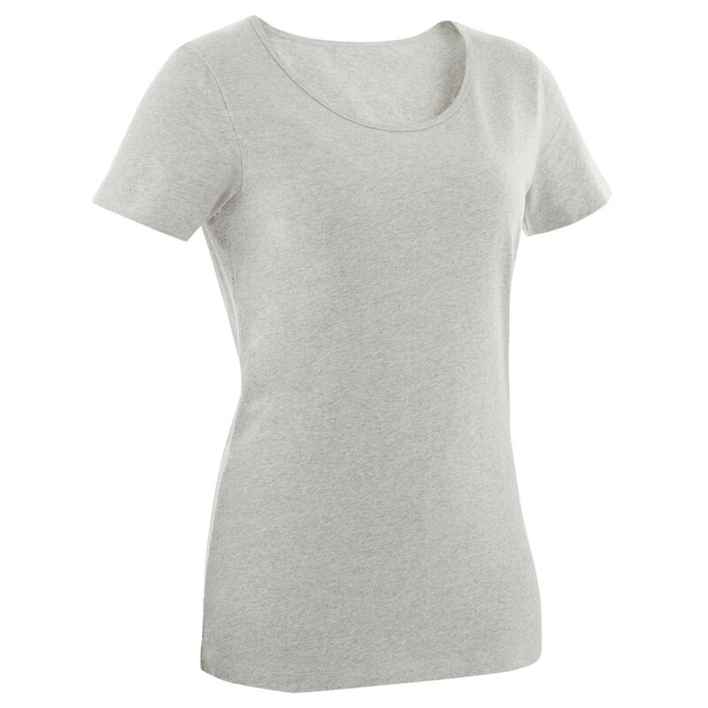 Fitness T-shirt voor dames 100 grijs