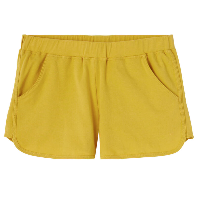 Short Fitness femme coton droit avec poche - 520 jaune