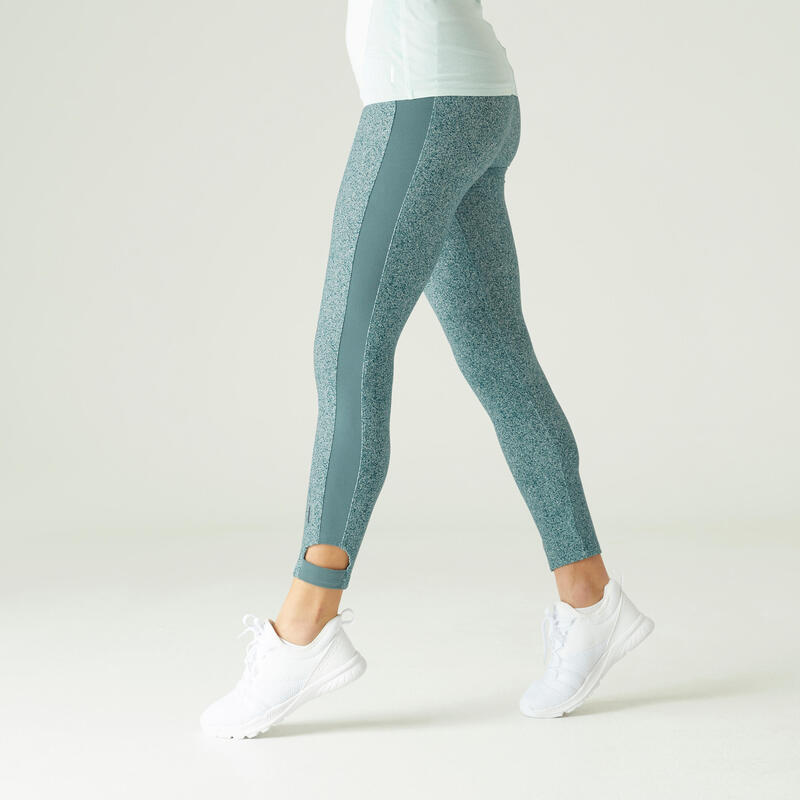 Stretchy Cotton Fitness 7/8 Leggings - Green Print - Decathlon