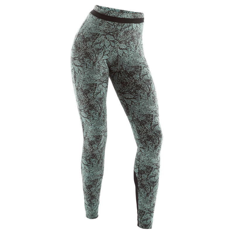 Stretchy High-Waisted Cotton Fitness Leggings with Mesh - Green Print ...