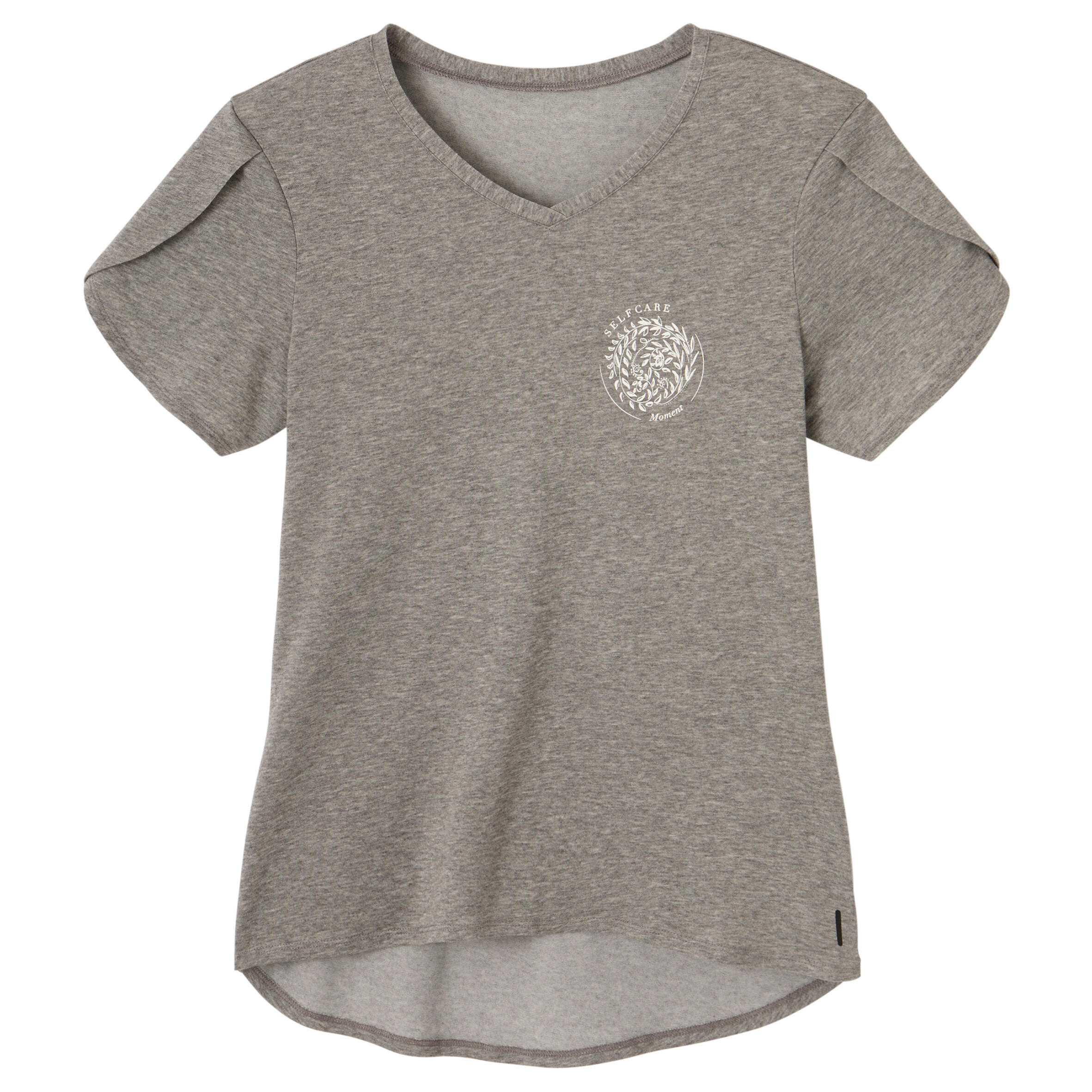 Women's Short-Sleeved Straight-Cut V-Neck Cotton Fitness T-Shirt 515 - Grey Print 6/9