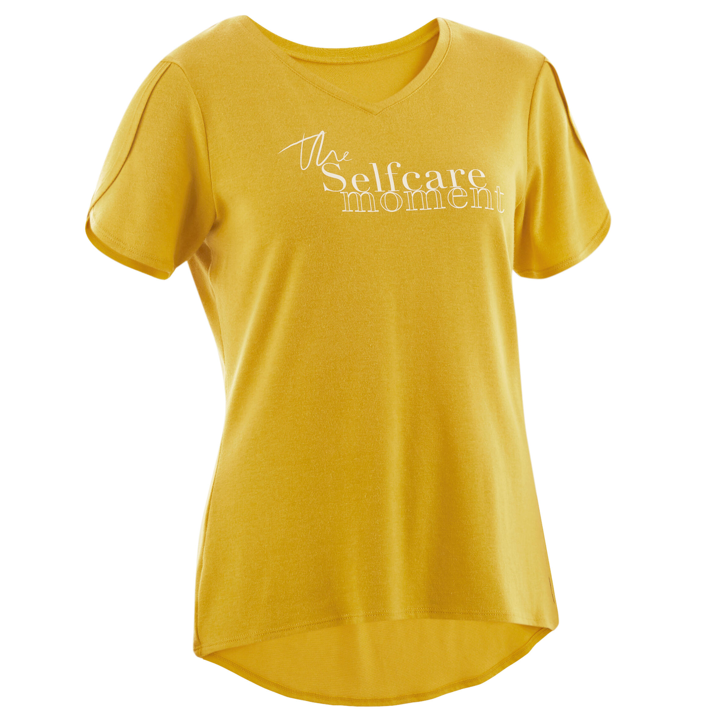 Women's Short-Sleeved Straight-Cut V-Neck Cotton Fitness T-Shirt 515 - Honey 8/11