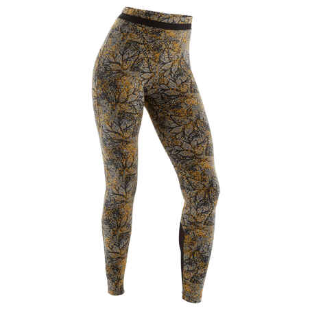 Stretchy High-Waisted Cotton Fitness Leggings with Mesh - Yellow Print