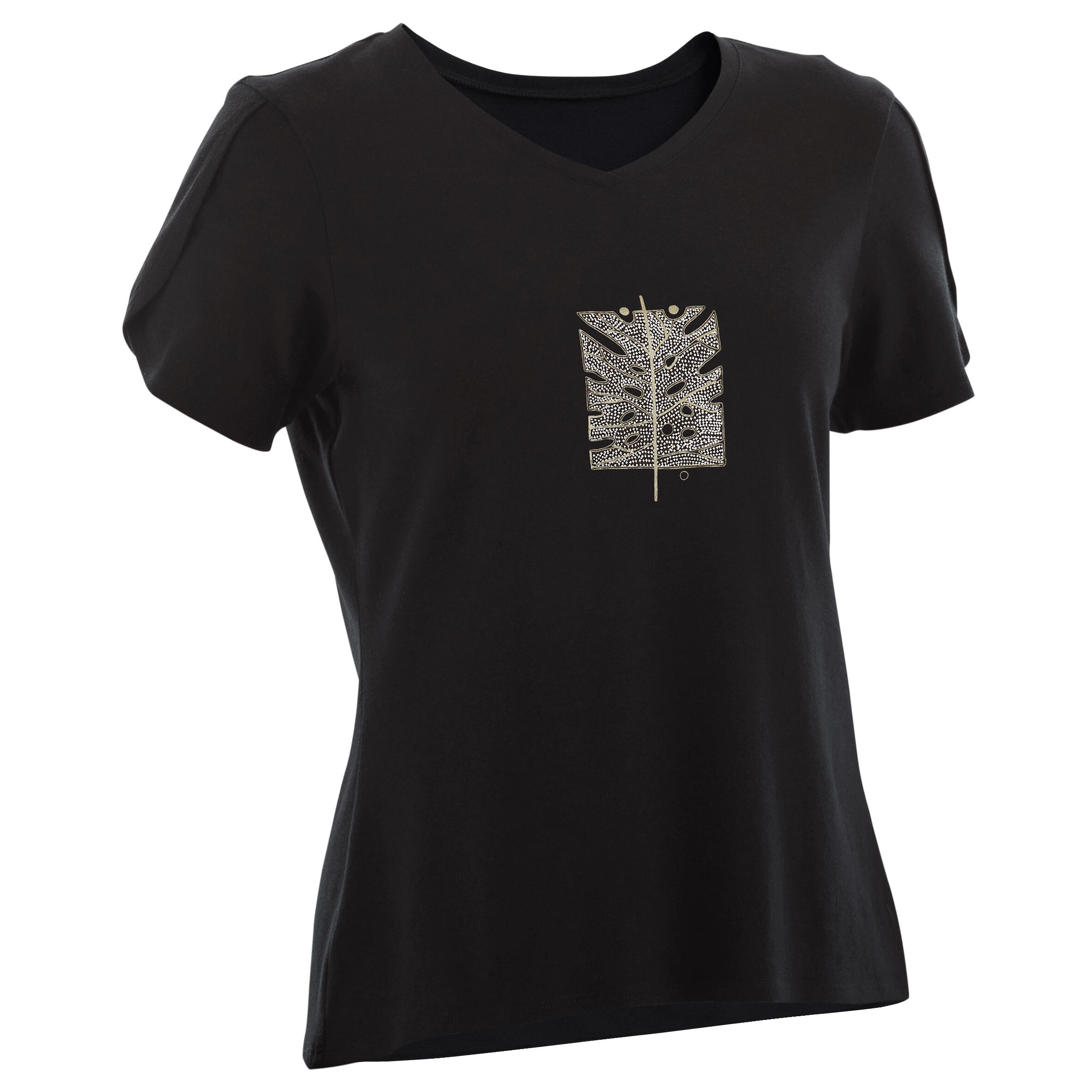Women's Short-Sleeved Straight-Cut V-Neck Cotton Fitness T-Shirt 515 - Black 8/11