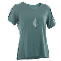 T-shirt fitness manches courtes couvrant coton col en V femme cèdre gelé