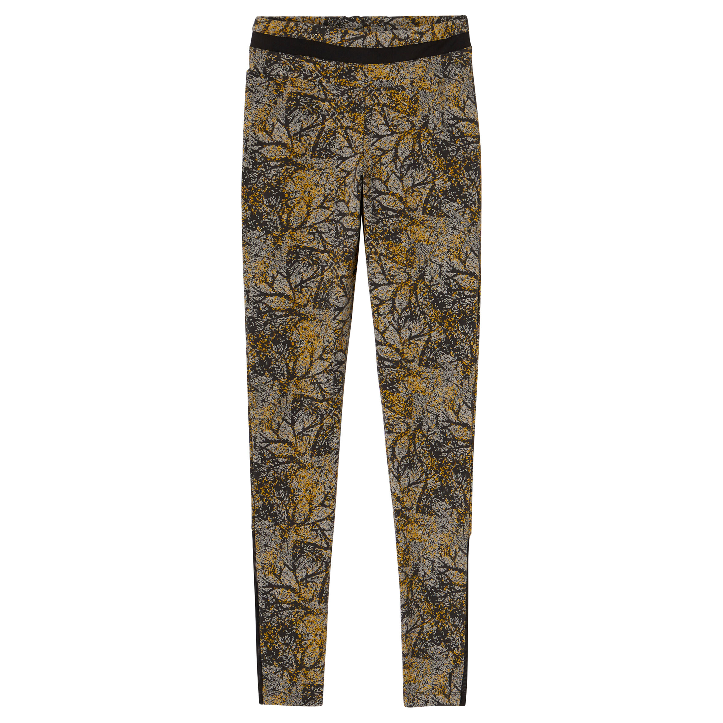 Stretchy High-Waisted Cotton Fitness Leggings with Mesh - Yellow Print 7/11