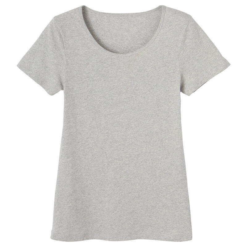 Fitness T-shirt voor dames 100 grijs