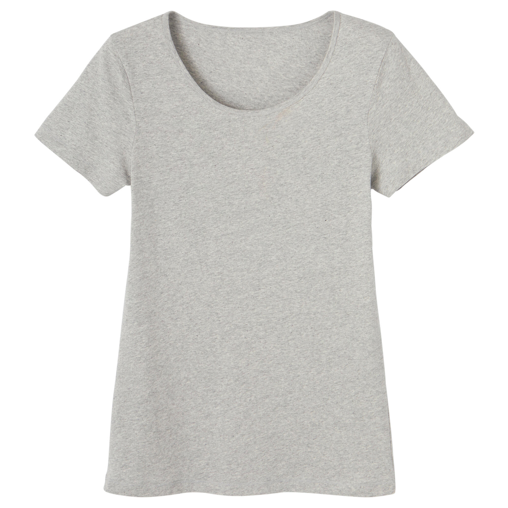 Women's short-sleeved straight cotton round-neck fitness T-shirt grey