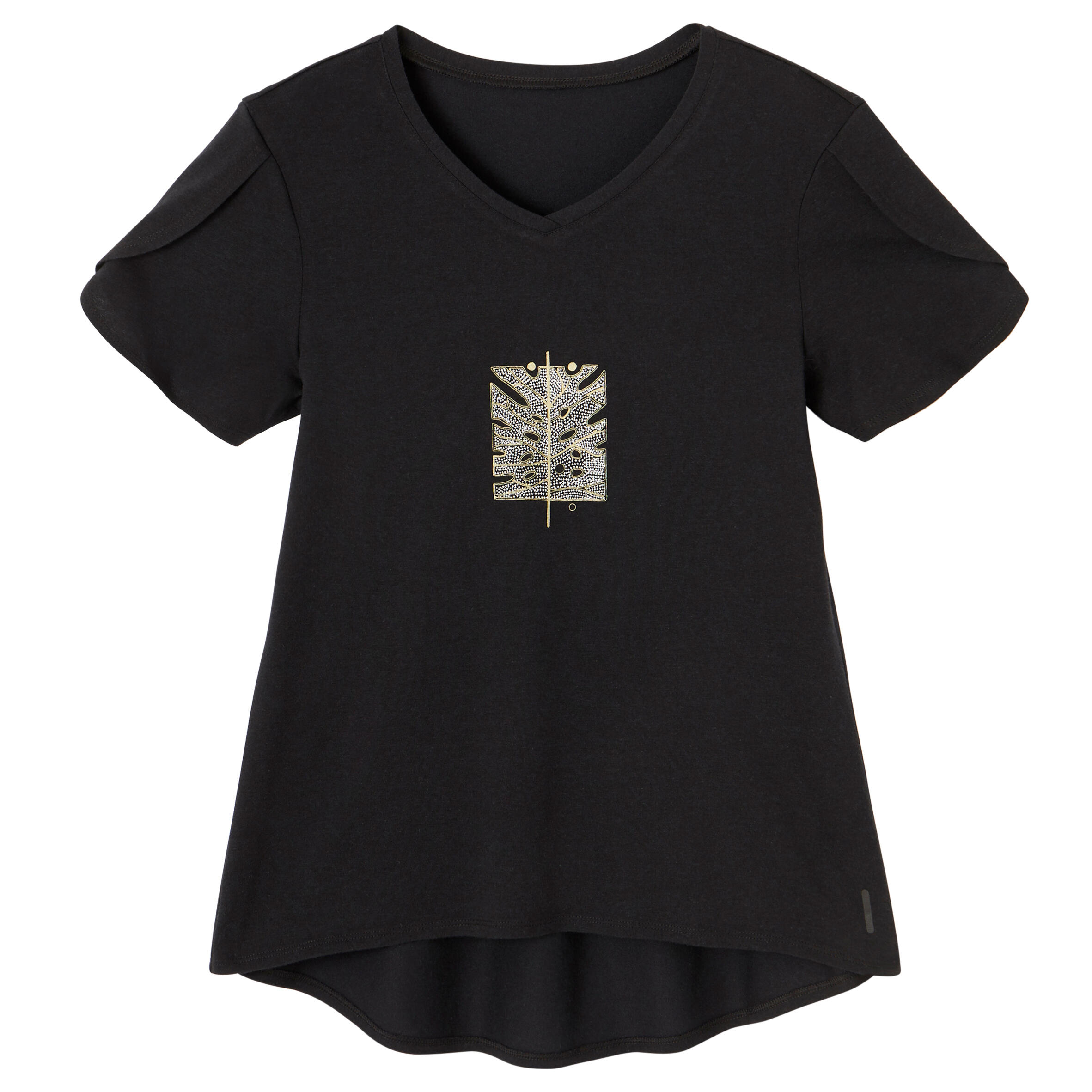 Women's Short-Sleeved Straight-Cut V-Neck Cotton Fitness T-Shirt 515 - Black 7/11