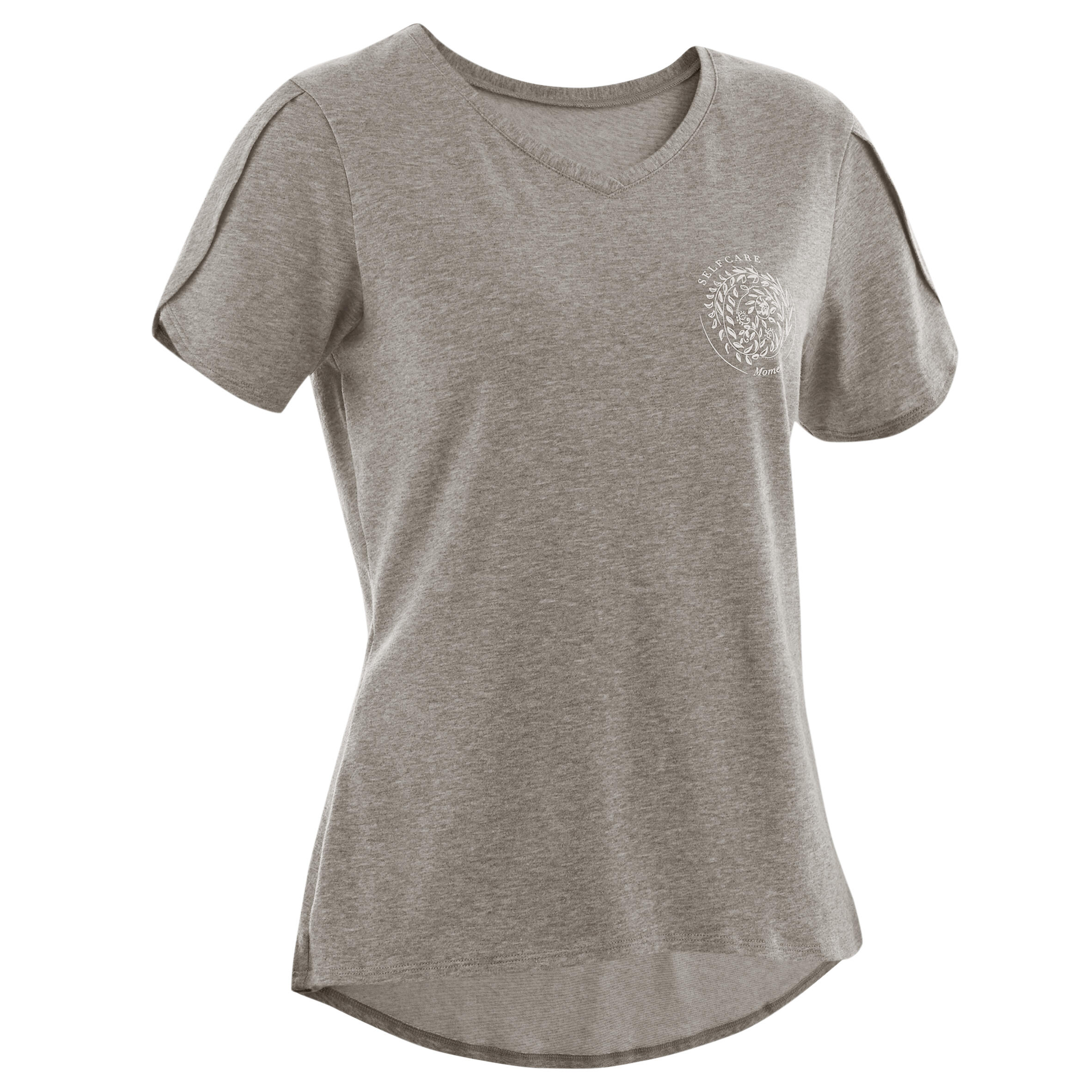 Women's Short-Sleeved Straight-Cut V-Neck Cotton Fitness T-Shirt 515 - Grey Print 7/9