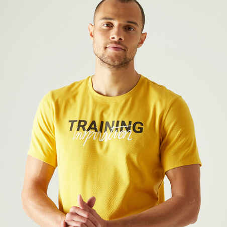 T-Shirt Fitness Baumwolle dehnbar Herren gelb