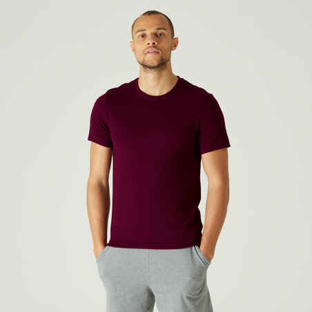 Fitness Slim-Fit Stretch Cotton T-Shirt - Burgundy - Decathlon